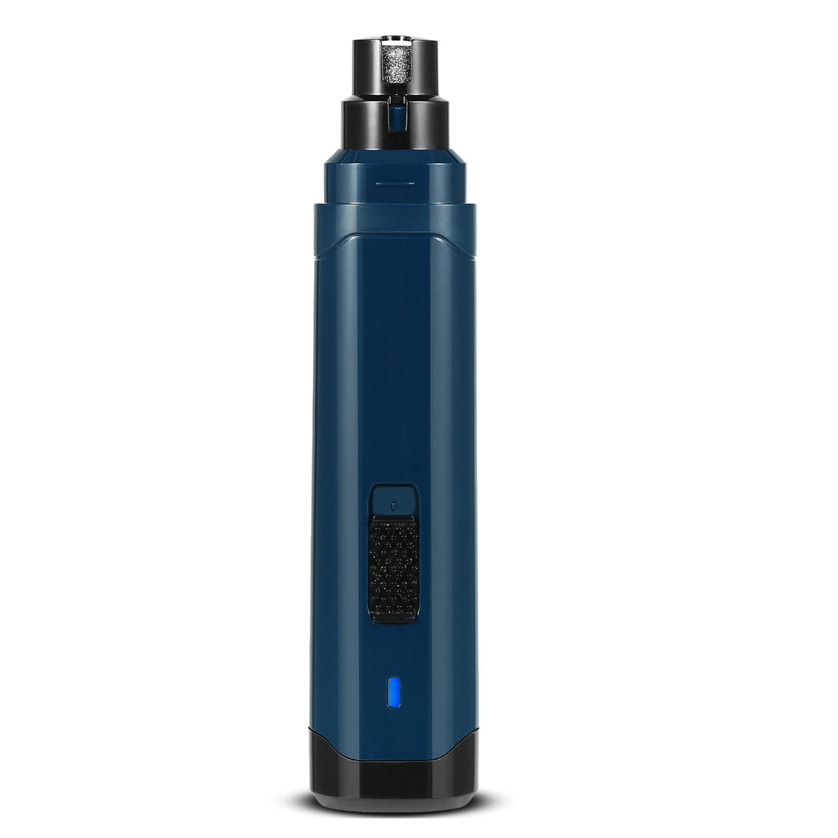 Blue electronic device with black accents on a white background