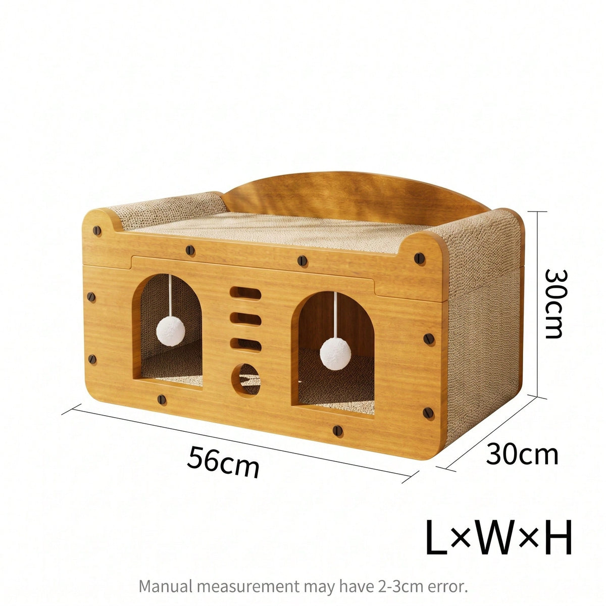 Wooden pet playpen with dimensions labeled on a white background