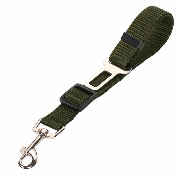 Black dog leash with metal clip on a white background