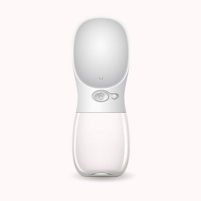 A white pet water fountain with a rounded, egg-shaped top and a clear lower reservoir, shown on a clean off-white background.
