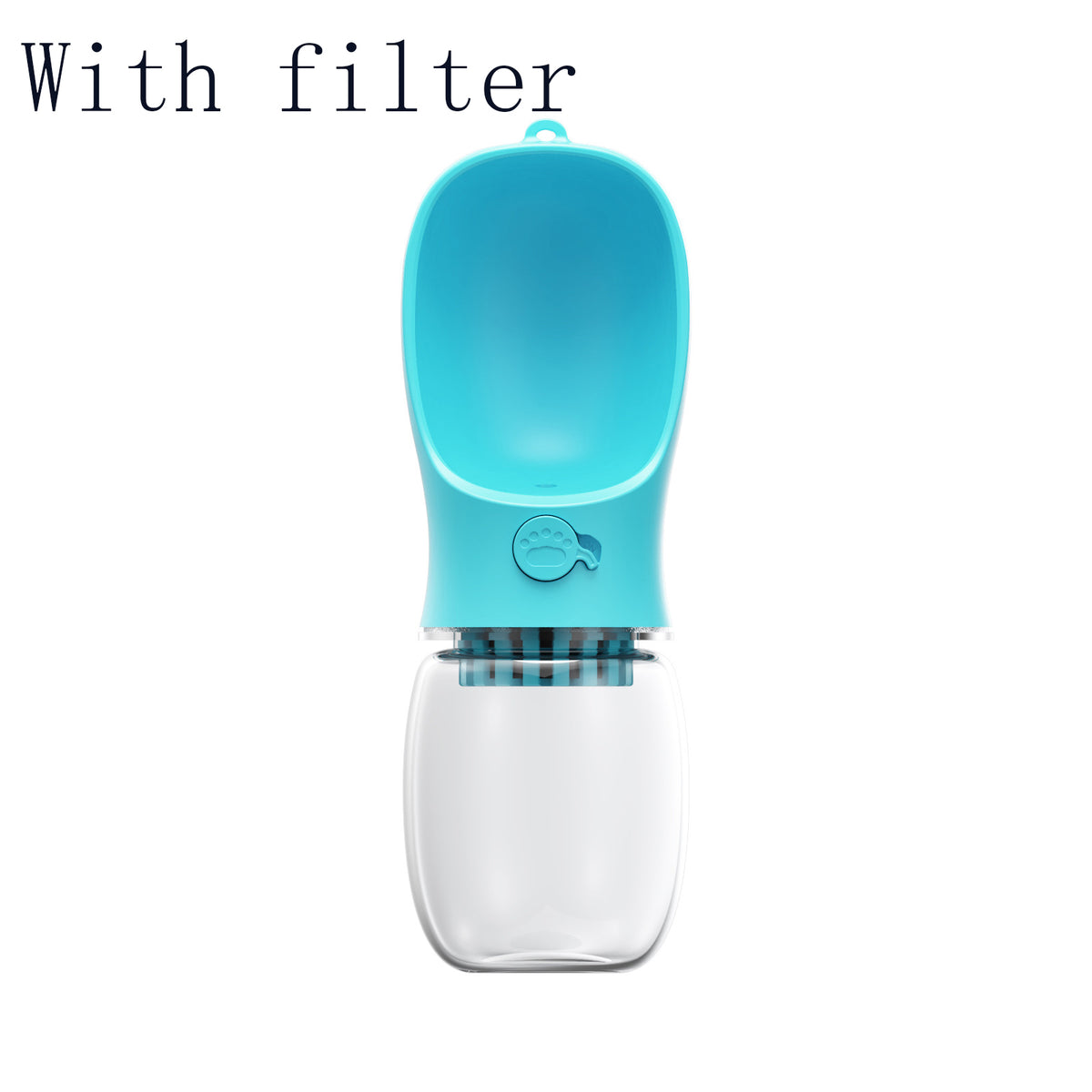 Blue pet water bottle with a clear container on a white background