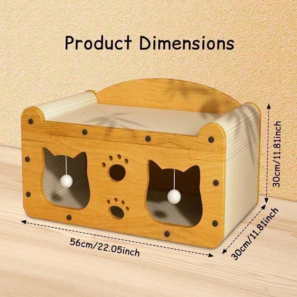 Wooden pet playpen with dimensions labeled on a beige background
