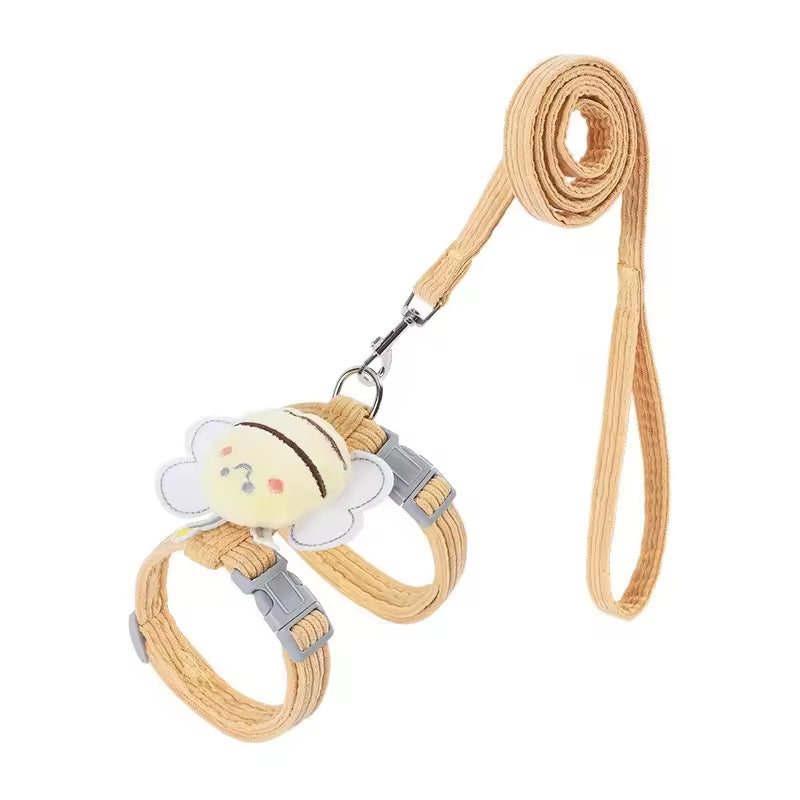 Pet leash with a bee-shaped clip on a white background